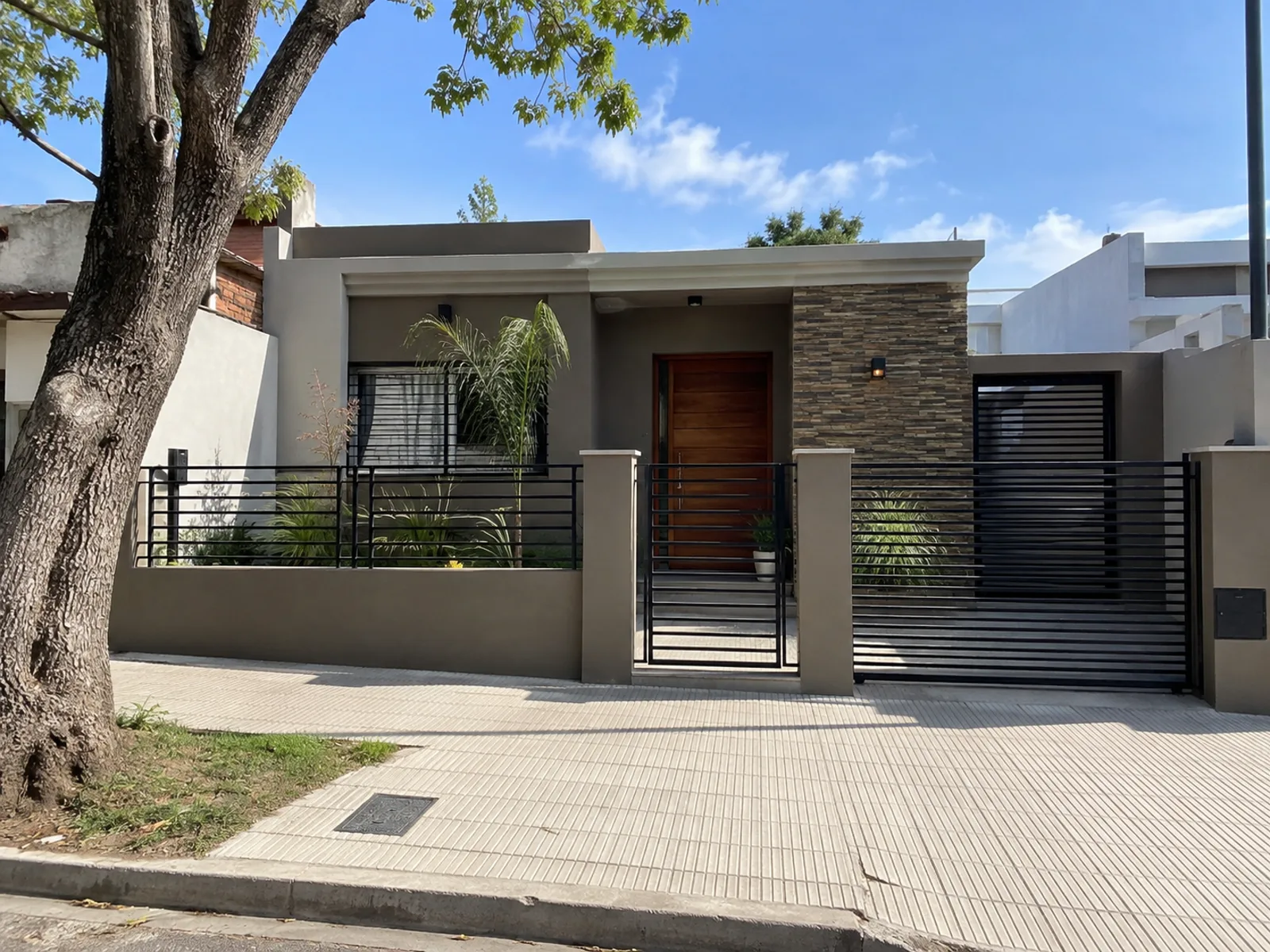 Fachada moderna de vivienda con garaje — ConstruFach